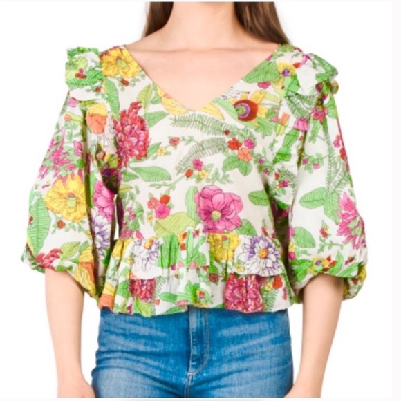 Love The Label Mitzie Floral Ruffle Blouse Romantic Feminine Sz XS Cottagecore - Picture 1 of 16